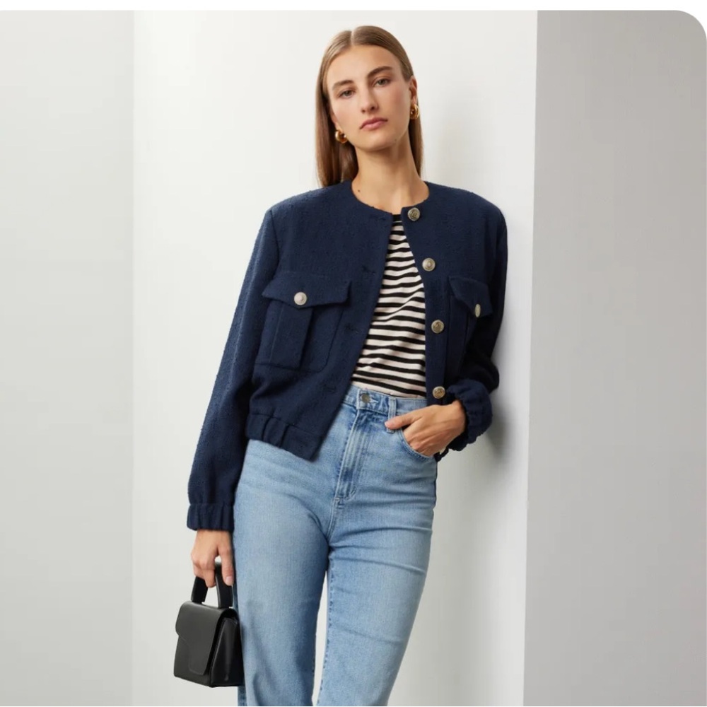 NWOT Maje Navy Blue Blumarine Tweed Women's Jacket Size EU36
